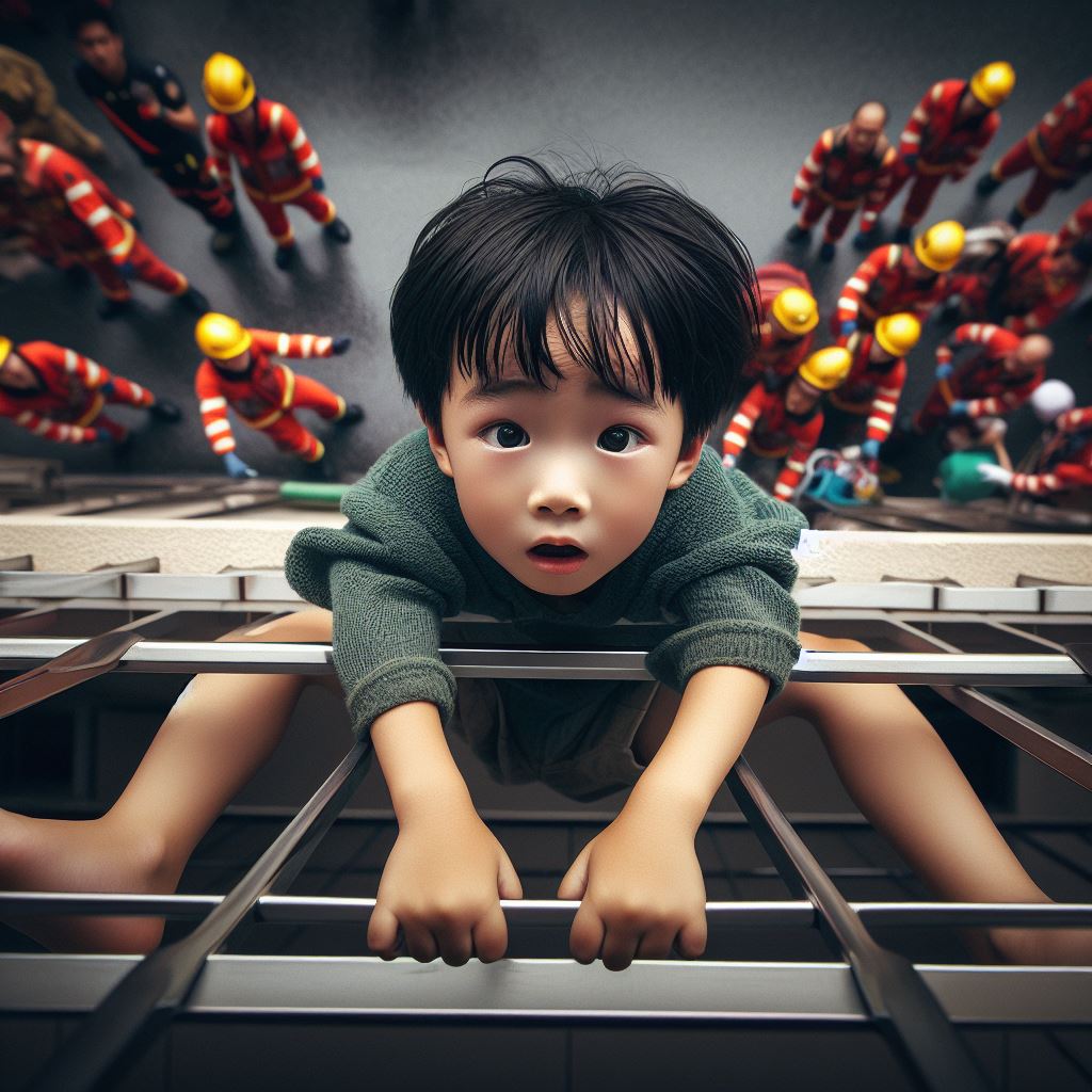child falling from balcony